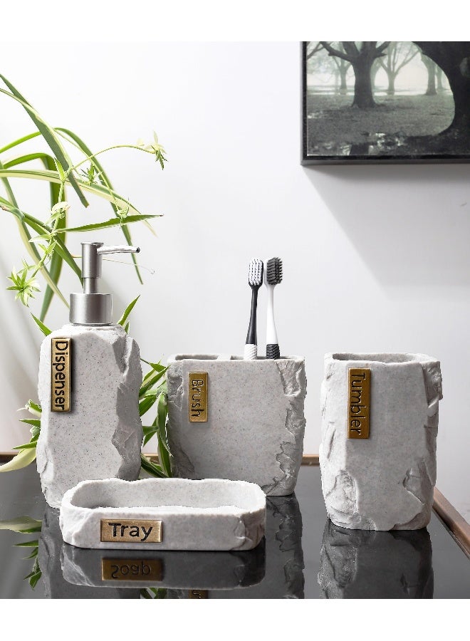 Hymmah Bathroom Accessories Set,Marble Design Toothbrush Holder,Farmhouse Bathroom Decor,4 Pcs Resin Gift Set Apartment Necessities, Contain Toothbrush Cup,Soap Dispenser,Soap Dish,Tumbler - Image 5
